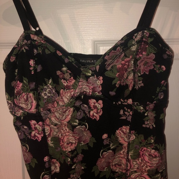 Talula Tank Top | Black w/ Pink / Red / Purple Flowers | Stretchy | Size: XS - Picture 2 of 4